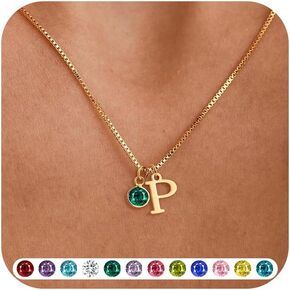 WFYOU Initial Birthstone Necklaces for Women Trendy 14K Gold Plated Letter A-Z initial Necklace Dainty Initial Birthstone Pendant Name Necklace Personalized Birthday Christmas Gifts for Women Jewelry