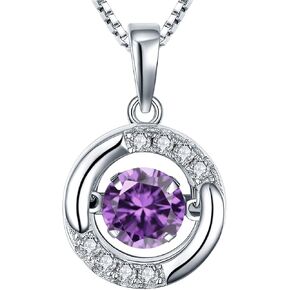 YL Halo Necklace 925 Sterling Silver Solitaire Pendant Round Birthstone Jewelry for Women