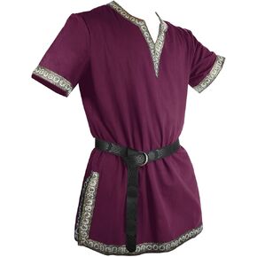 Mens Medieval Costume with Belt Renaissance Pirates Tunic Ren Faire Costume Knight LARP Shirts Halloween Tops