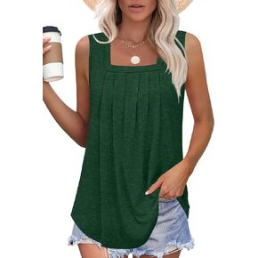 Elesomo Womens Shirts Casual Square Neck Long Sleeve/Sleeveless Tunic Tops for Leggings