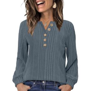 DouBCQ Long Sleeve Shirts for Women Lightweight Henley Sweater Fashion Casual Crewneck Tunic Tops