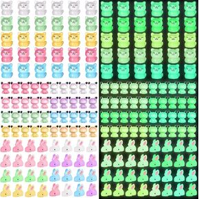 Huwena 115 Pcs Luminous Mini Figurines Include 40 Pcs Luminous Mini Resin Frogs 45 Pcs Glow in The Dark Tiny Rabbits Bulk and 30 Pcs Glow in The Dark Cats Miniatures for Home and Garden Decor