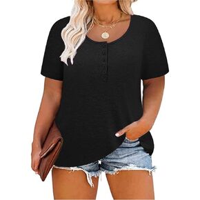 RITERA Plus Size Tops for Women Summer Short Sleeve Button Henley Shirts Oversized Tunic Blouse XL-6XL