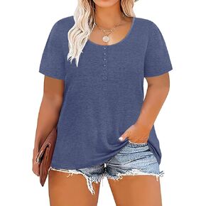 RITERA Plus Size Tops for Women Summer Short Sleeve Button Henley Shirts Oversized Tunic Blouse XL-6XL in Kuwait