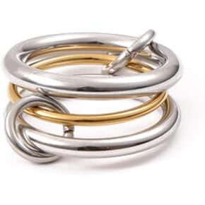Caiyao Gold Silver Two Tone Interlocking Ring for Women Stacking Link Connected Rings Statement Thick Ring Twisted Mixed Metal Ring Maximalist Jewelry