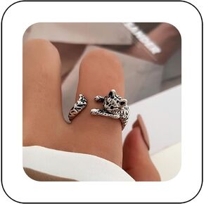 Andelaisi Boho Cute Cat Finger Ring Vintage Pet Cat Wrap Open Ring Silver Cat Open Knuckle Ring Cat Adjustable Stacking Ring Jewelry for Women