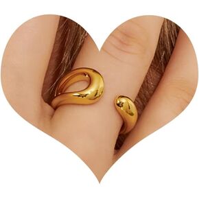 Kainier 14K Gold Chunky Rings for Women 14K Gold Plated Dainty Rings High Polish Statement Band Classic Double Ring Comfort Fit Size 5 to 10