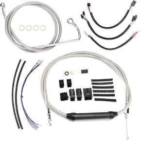 16" Handlebars Extended Cable Kit for Harley 2016 2017 Softail with ABS Models, Throttle Cable Clutch Cable Brake Line CAN-Bus Front Turn Signal Wire Harness Set, Silver