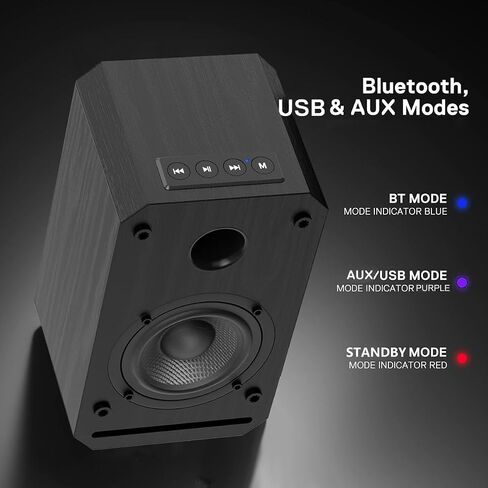 LONPOO Plug-N-Play Computer Speaker for Desktop and PC, 30W RMS Active Bookshelf Speaker with 3-Inch Full Range Speaker,Support Bluetooth 5.3, USB Playback,Aux-in and 3.5mm Earphone Port in Saudi Arabia