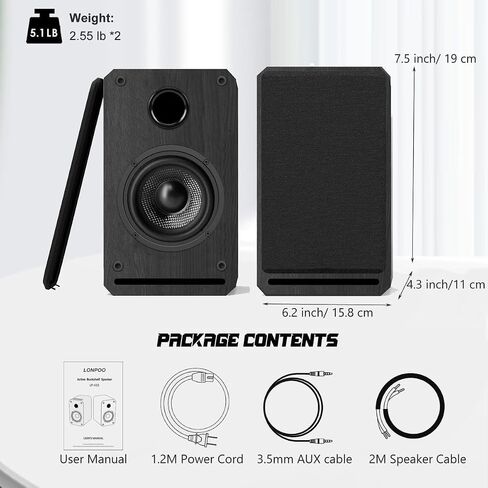 LONPOO Plug-N-Play Computer Speaker for Desktop and PC, 30W RMS Active Bookshelf Speaker with 3-Inch Full Range Speaker,Support Bluetooth 5.3, USB Playback,Aux-in and 3.5mm Earphone Port in Saudi Arabia