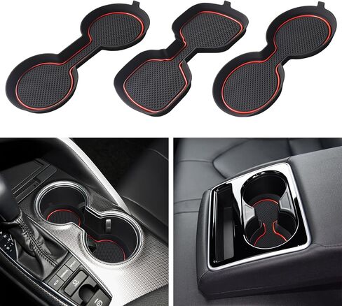 SENSHINE Cup Holder Inserts for Toyota Camry Accessories 2018-2020 2021 2022 2023 2024 Silicone Coaster Cup Mat Center Console Pad Car Interior Decoration 3Pcs (Red Trim) in Saudi Arabia