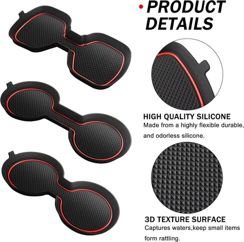 SENSHINE Cup Holder Inserts for Toyota Camry Accessories 2018-2020 2021 2022 2023 2024 Silicone Coaster Cup Mat Center Console Pad Car Interior Decoration 3Pcs (Red Trim) in Saudi Arabia
