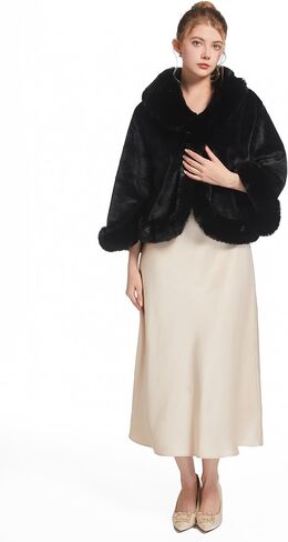 RomanticDesign Women's Short Faux Fur Outerwear Fluffy Bridal Wedding Shawl Winter Warm Cloak in Kuwait