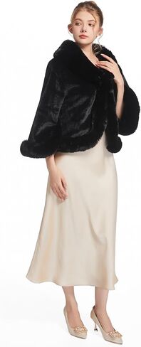 RomanticDesign Women's Short Faux Fur Outerwear Fluffy Bridal Wedding Shawl Winter Warm Cloak in Kuwait