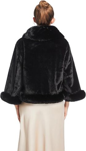 RomanticDesign Women's Short Faux Fur Outerwear Fluffy Bridal Wedding Shawl Winter Warm Cloak in Kuwait