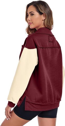 ALSOGO Women's Half Zip Oversized Sweatshirts Fleece Long Sleeve Colorblock Casual Pullover with Pockets Fall Fashion 2024 in Saudi Arabia