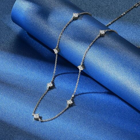 Moissanite Necklace for Women, 925 Sterling Silver Station Choker Necklaces D Color VVS1 Clarity Lab Created Imitation-diamond Dainty Simple Jewelry with Certificate of Authenticity in Saudi Arabia