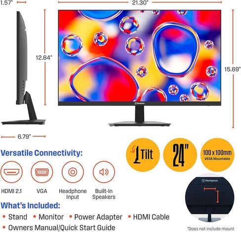 Westinghouse 27 Inch Computer Monitor, 100Hz, 1080p Full HD IPS Display, Adaptive Sync, Blue Light Protection, Home Office PC Monitor with Built-in Speakers, HDMI, VGA, for Work & Productivity in Saudi Arabia