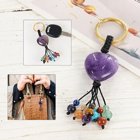 TUMBEELLUWA 7 Chakra Healing Crystal Keychain Stone Beads Tassel Key Ring Charm Amulet Car Keyrings for Men Women in Saudi Arabia