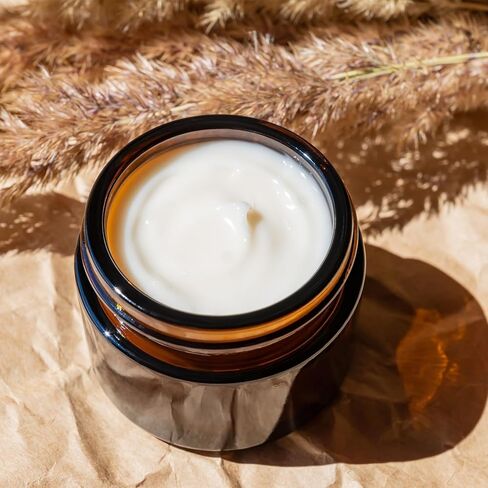 OverNews 48PCS 1oz Amber Glass Jar, Empty Cosmetic Lotion Containers,with Inner Liners,Black Lid, Spatula in Saudi Arabia