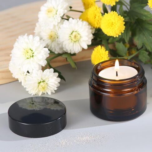 OverNews 48PCS 1oz Amber Glass Jar, Empty Cosmetic Lotion Containers,with Inner Liners,Black Lid, Spatula in Saudi Arabia