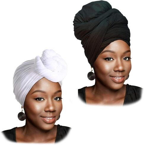 وشاح لف الرأس من HOMELEX مصنوع من نسيج جيرسي مطاطي، عمامة طويلة للنساء ذوات البشرة السمراء، أغطية رأس واسعة in Kuwait