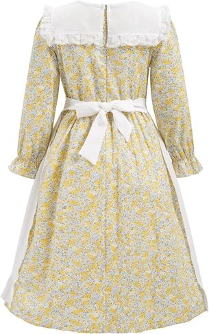 Prairie Dress Girls Pioneer Colonial Costume Floral 1800s Pilgrim Costume with Apron and Bonnet in Kuwait