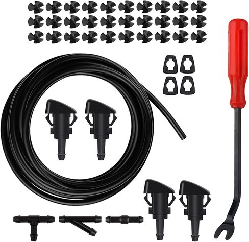 22PCS Windshield Washer Hose Kit,13.12Ft Windshield Wiper Hose with Windshield Washer Nozzles,Hose Connectors,Rubber Gaskets,Clips and Tool for Windshield Fluid Hose Replacement (22PCS) in Saudi Arabia