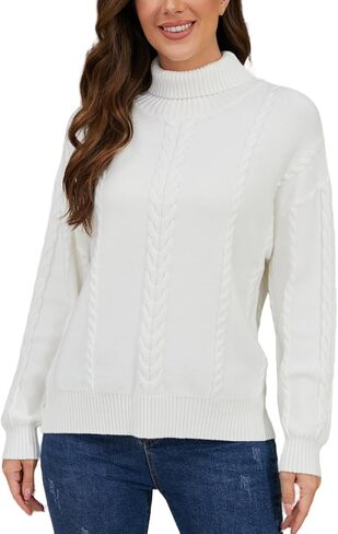 Turtleneck Sweater Women Chunky: Cable Knit Sweater - Long Sleeve Pullover Sweaters for Fall and Winter in Saudi Arabia