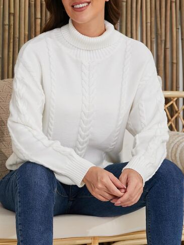 Turtleneck Sweater Women Chunky: Cable Knit Sweater - Long Sleeve Pullover Sweaters for Fall and Winter in Saudi Arabia
