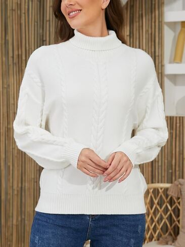 Turtleneck Sweater Women Chunky: Cable Knit Sweater - Long Sleeve Pullover Sweaters for Fall and Winter in Saudi Arabia