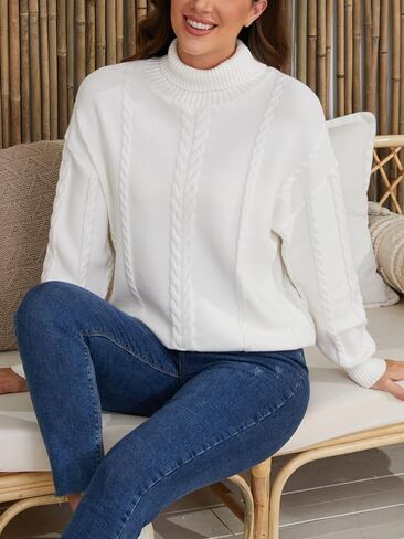 Turtleneck Sweater Women Chunky: Cable Knit Sweater - Long Sleeve Pullover Sweaters for Fall and Winter in Saudi Arabia