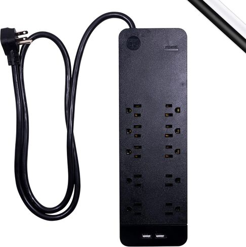 GE Surge Protector, 7 Outlet Power Strip, 2 USB Charging Ports, 4 ft Extension Cord, Extra Wide Adapter Spaced Outlet, Total 10W USB Charging, Flat Plug, 1500 Joules, UL Listed, Black, 25795 in Saudi Arabia