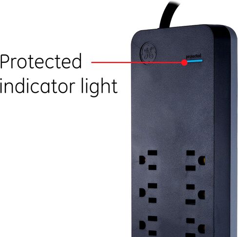 GE Surge Protector, 7 Outlet Power Strip, 2 USB Charging Ports, 4 ft Extension Cord, Extra Wide Adapter Spaced Outlet, Total 10W USB Charging, Flat Plug, 1500 Joules, UL Listed, Black, 25795 in Saudi Arabia