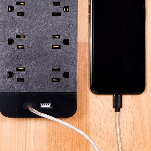 GE Surge Protector, 7 Outlet Power Strip, 2 USB Charging Ports, 4 ft Extension Cord, Extra Wide Adapter Spaced Outlet, Total 10W USB Charging, Flat Plug, 1500 Joules, UL Listed, Black, 25795 in Saudi Arabia