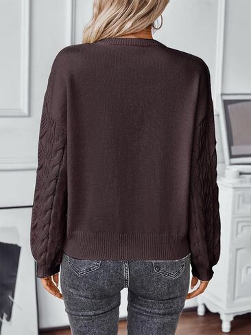 Women's Fall Winter Long Sleeve Cable Knit Crew Neck Loose Casual Pullover Sweater Jumper Tops in Saudi Arabia