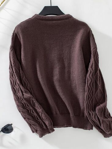 Women's Fall Winter Long Sleeve Cable Knit Crew Neck Loose Casual Pullover Sweater Jumper Tops in Saudi Arabia