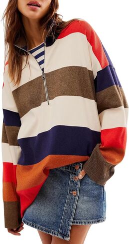 Oversized Sweatshirts for Women Quarter Zip Pullover Long Sleeve Color Block Loose Knit Y2k Sweater in Saudi Arabia