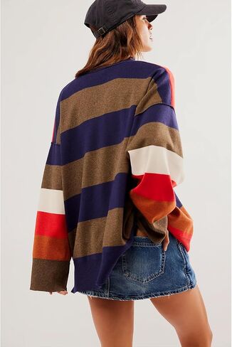Oversized Sweatshirts for Women Quarter Zip Pullover Long Sleeve Color Block Loose Knit Y2k Sweater in Saudi Arabia