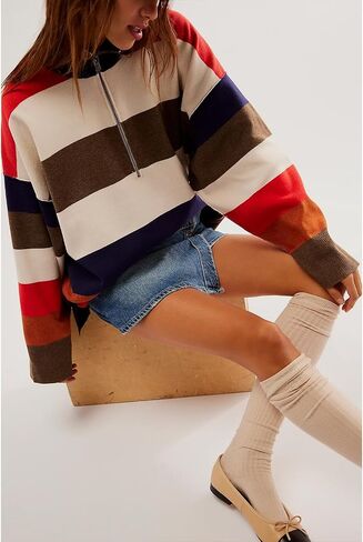 Oversized Sweatshirts for Women Quarter Zip Pullover Long Sleeve Color Block Loose Knit Y2k Sweater in Saudi Arabia