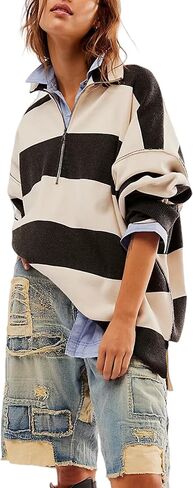 Oversized Sweatshirts for Women Quarter Zip Pullover Long Sleeve Color Block Loose Knit Y2k Sweater in Saudi Arabia