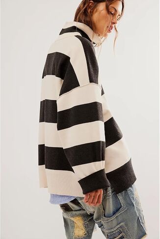 Oversized Sweatshirts for Women Quarter Zip Pullover Long Sleeve Color Block Loose Knit Y2k Sweater in Saudi Arabia