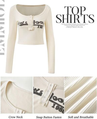 EMMIOL Summer Tops for Women Y2k Clothing Long Sleeve Henley Shirts Slim Fit Ribbed Crop Top in Saudi Arabia
