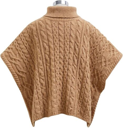 CHICWISH Women Turtleneck Cable Knit Cape Sweater Chunky Fall Casual Pullover Top Elbow Sleeves Sweater Vest Camel in Saudi Arabia