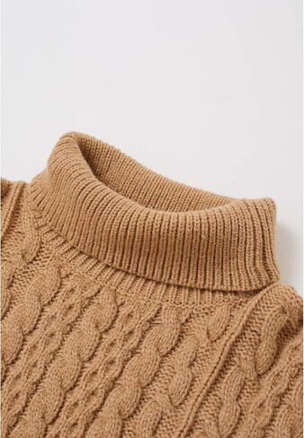 CHICWISH Women Turtleneck Cable Knit Cape Sweater Chunky Fall Casual Pullover Top Elbow Sleeves Sweater Vest Camel in Saudi Arabia