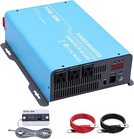 DATOUBOSS Power Inverter 2400W Pure Sine Wave Inverter 12V to 110V 120V AC Converter, 1200 Watt Power Inverters with 3 AC AC Outlets and USB & Type-C for Car, RV, Home, Truck, Off-Grid Solar in Saudi Arabia
