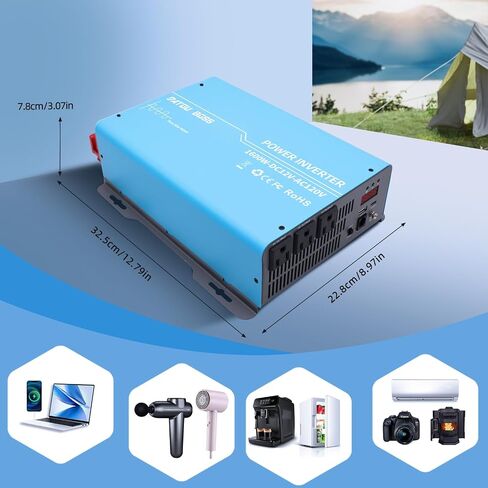 DATOUBOSS Power Inverter 2400W Pure Sine Wave Inverter 12V to 110V 120V AC Converter, 1200 Watt Power Inverters with 3 AC AC Outlets and USB & Type-C for Car, RV, Home, Truck, Off-Grid Solar in Saudi Arabia