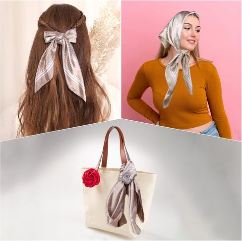 Women Square Silk Head Scarf, 35" Large Soft Satin Headscarf Silk Scarf for Women Elegant Silk Head Scarf Gift in Saudi Arabia