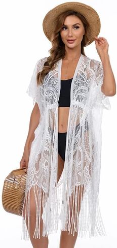 Womens Bathing Suit Cover Up Mesh Swimsuit Coverup Long Sheer Beach Robe Dress Crochet Lace Kimono Summer Cardigan in Kuwait