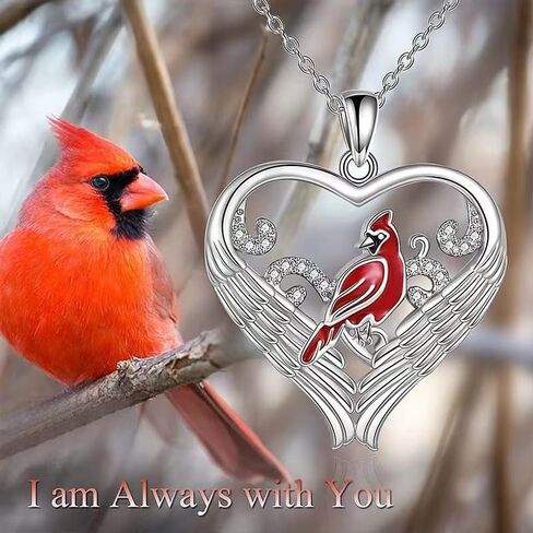 Red Cardinal Necklace Earrings Set Red Bird Cardinal Heart Charm Memorial Pendant Jewelry Gifts for Women in Saudi Arabia